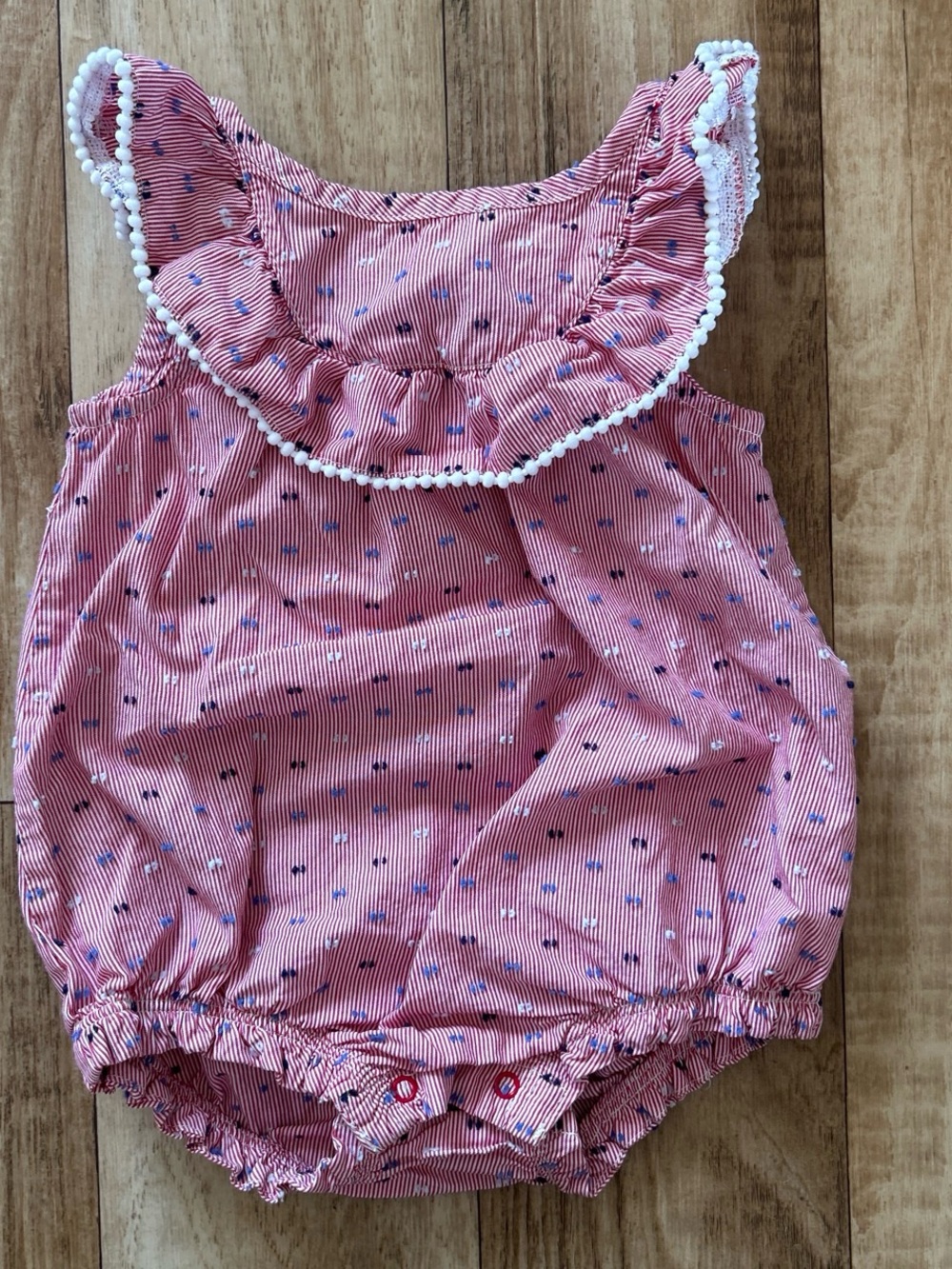 Cat & Jack red stripe & blue dot baby romper with ruffles size 6-9 months